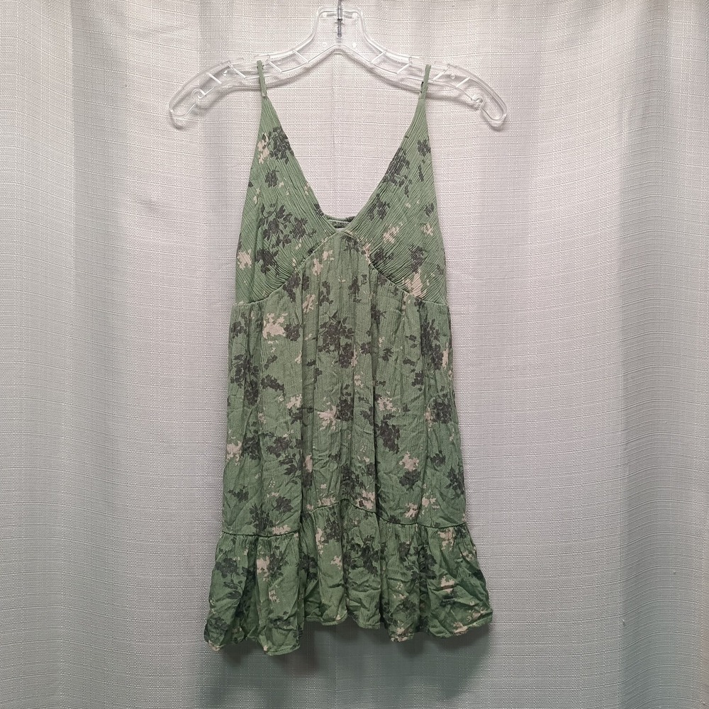 Becool Women's L Green Floral Seersucker Babydoll Top 90s Y2K‎ Style Adjustable